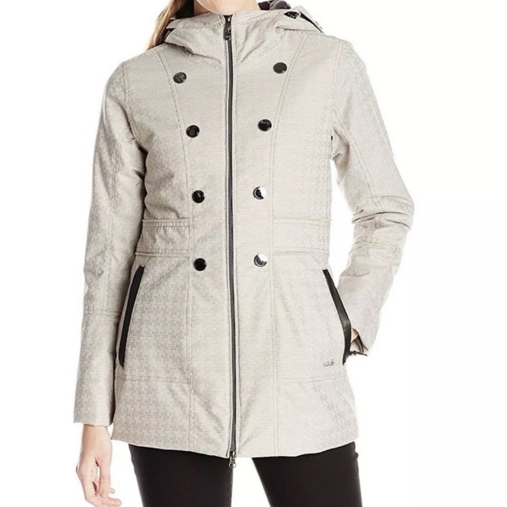 Lole Women’s Masella 2 Jacket Hooded Long Puffer Coat Gray White Size Small